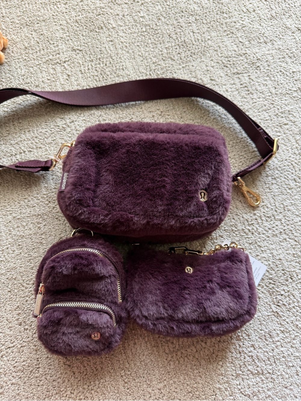 lululemon athletica Plum Faux Fur Crossbody Bag Set with Pouches